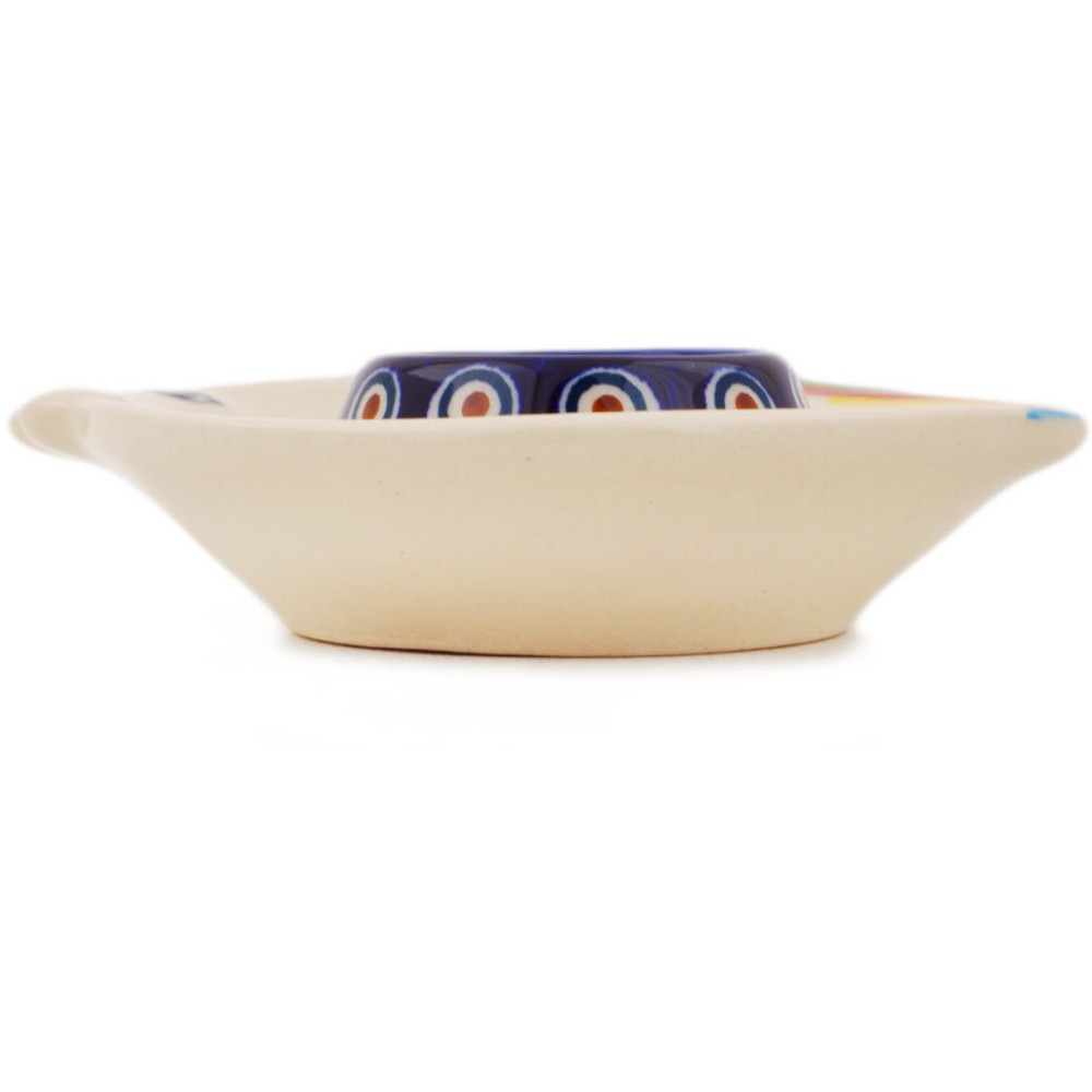 Polish Pottery Egg Plate 5" Peacock Leaves