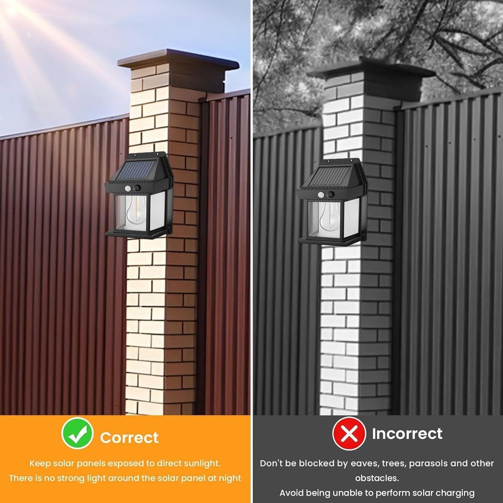 2 Pack LED Solar Wall Light PIR Motion Sensor Outdoor Garden Yard Security Lamp