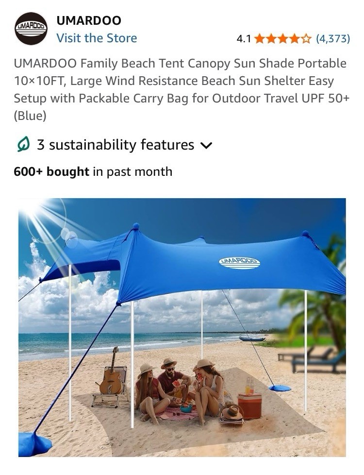 Portable Beach Tent Sun Shade Canopy