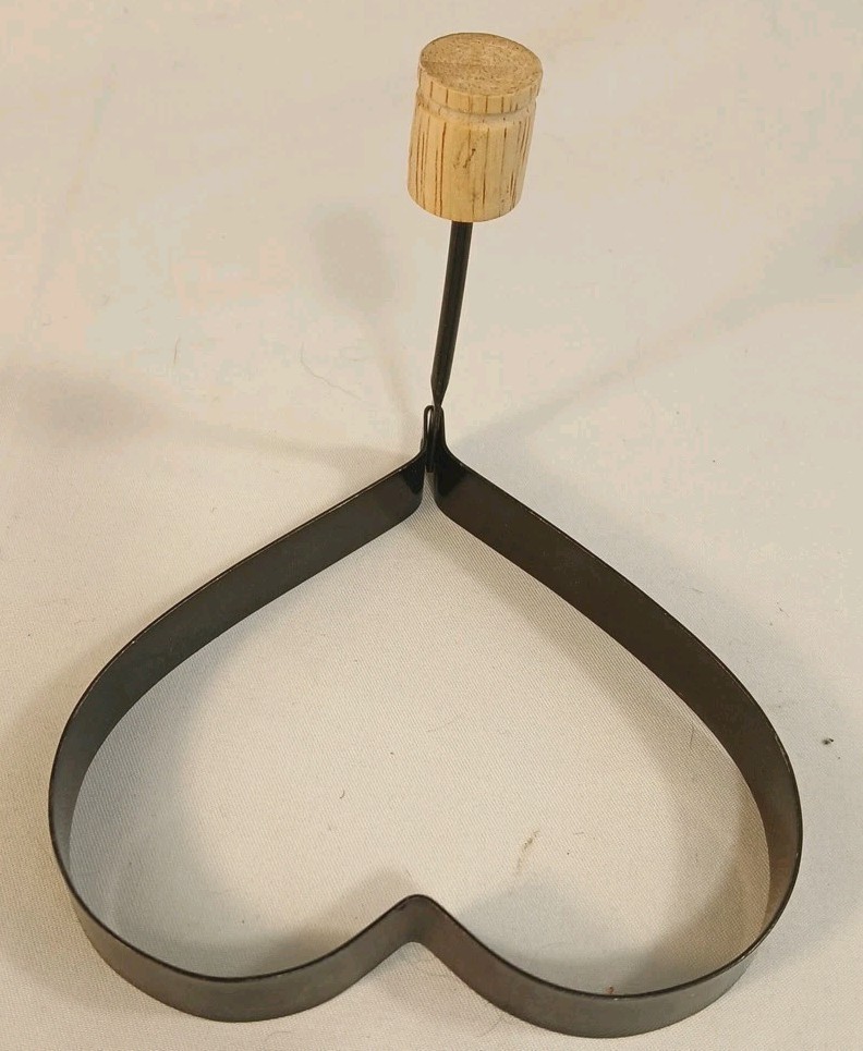 Pancake Or Fried Egg Mold Ring Heart Shaped With Wood Handle.