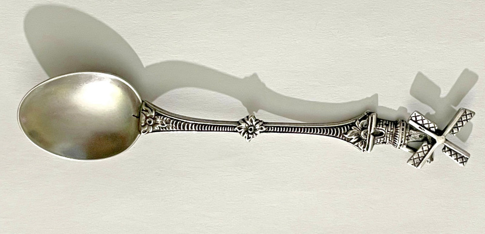Antique Sterling Silver Souvenir Spoon, Dutch Windmill, Blades Spin.
