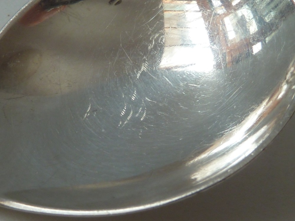 FRIGAST DENMARK STERLING SILVER BOUILLON SPOON, BLUE ENAMEL HANDLE