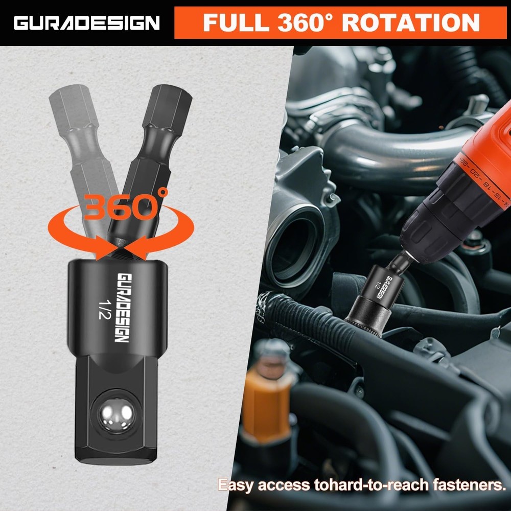 9-Piece Impact Drill Socket Adapter Set and Universal Joints Black