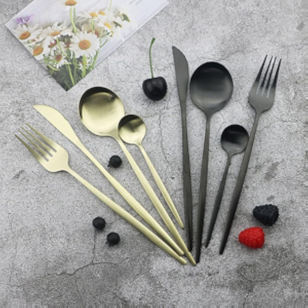 Matte Blue Sierware Set, 24 Pieces Stainl Steel Tableware Sets