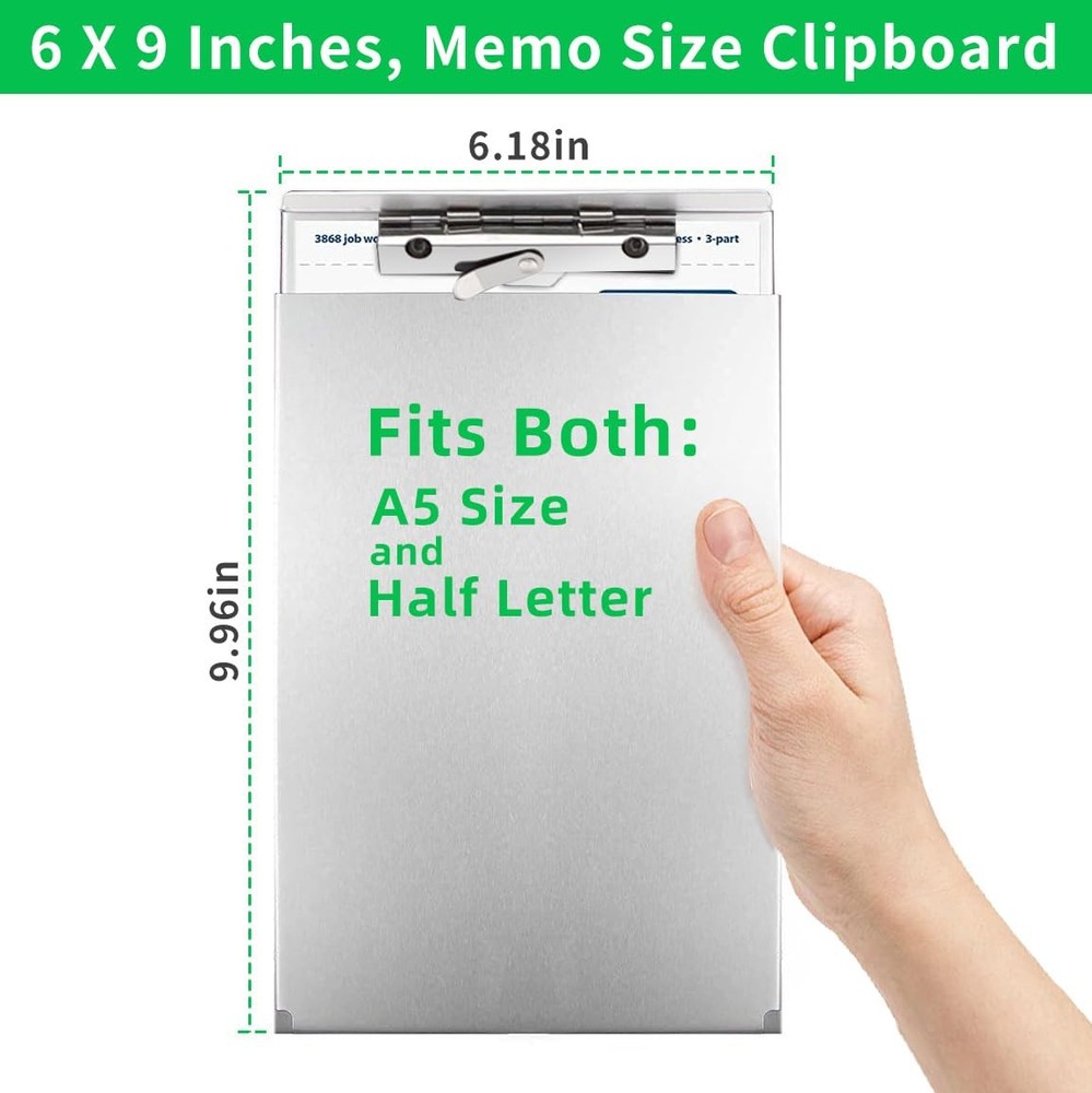 Sunnyclip Aluminum Clipboard with Storage(Memo Memo Size(1 Pack), Silver