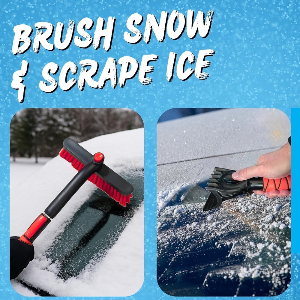 Versatile Ice Scraper with 28" Telescopic Handle - Brush, Chisel & Claw Features