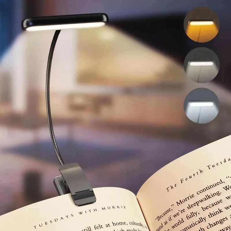 LED Book Light Reading Light Eye Caring Clip-on USB Rechargeable Dimmable Light