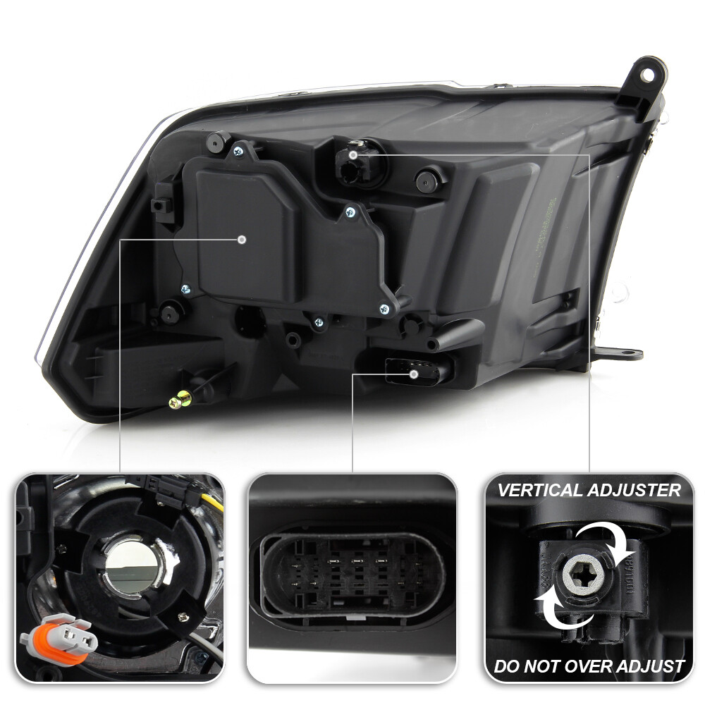 2013-2015 Ram 1500 2500 3500 w/Chrome Trim Projector Headlight Headlamp - Driver