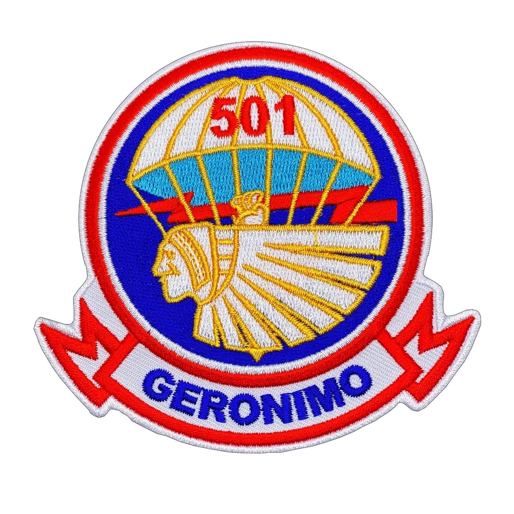 501st Parachute Infantry "Geronimo" Patch - 3 1/2" X 3 7/8" Hook & Loop backing