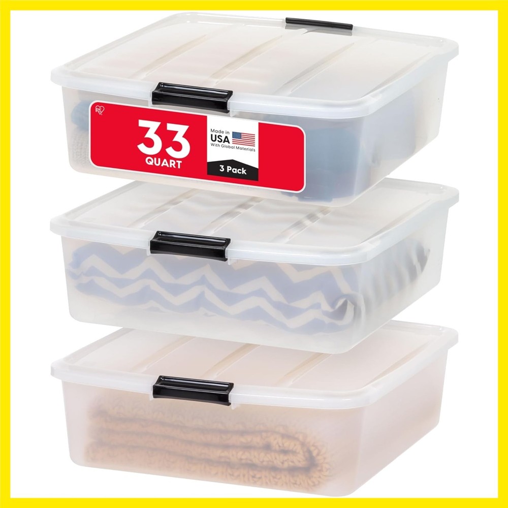 33 Qt Plastic Under Bed Storage Organizer Bin Container with Secure Lids and ...