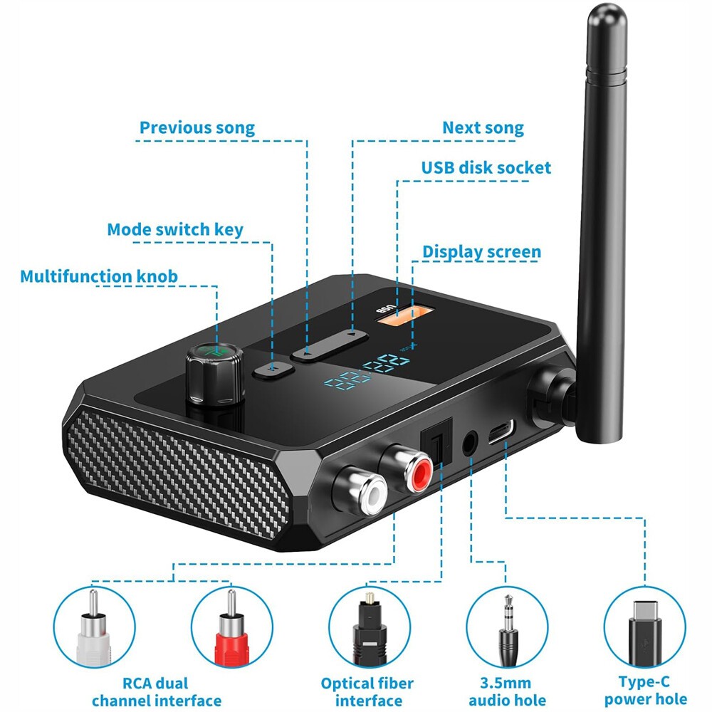 Bluetooth 5.3 Transmitter Receiver Long Range For TV Home Stereo Audio Adapter