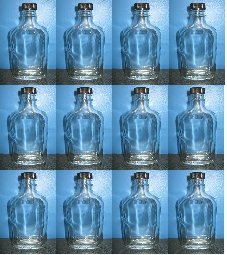 WHISKEY FLASKS BY THE CASE 12 BRAND NEW CLEAR GLASS 200ml BOTTLES w/NEW CAPS 6oz