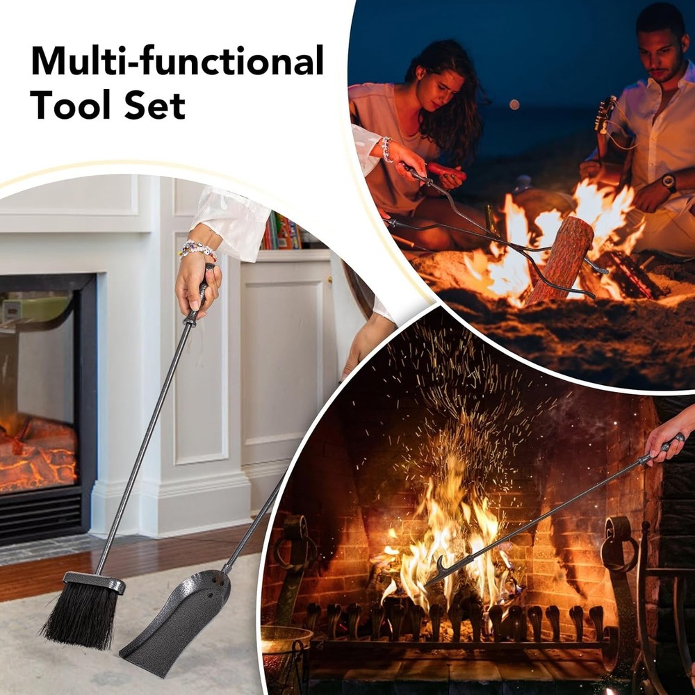 Wrought Iron with Silver Pattern Fireplacenalone 5 Pieces Fireplace Tools Set,