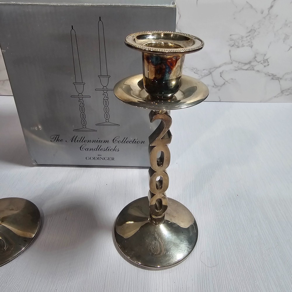 Godinger Silverplate Pair Of 2000 Millennium Candlesticks