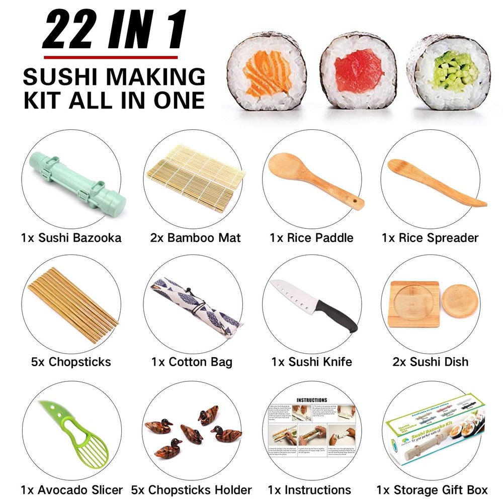 SmileTools Sushi Making Kit, 22 in 1 Roller Maker Medium, Green