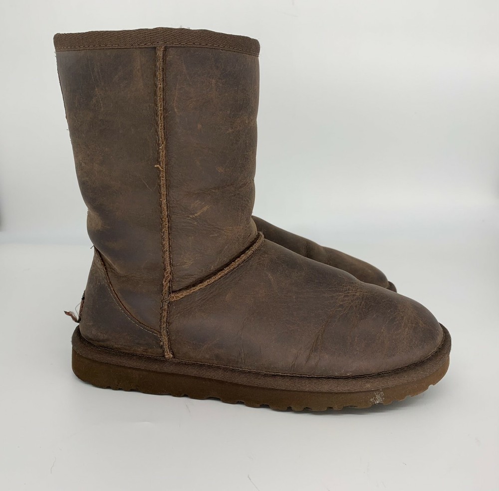 UGG Womens Classic Short 1005093 Pull On Leather Brown Boots Size US 5