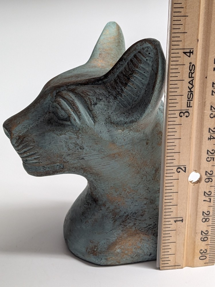 Bastet cat bust stone handpainted representing Egyptian goddess 4"