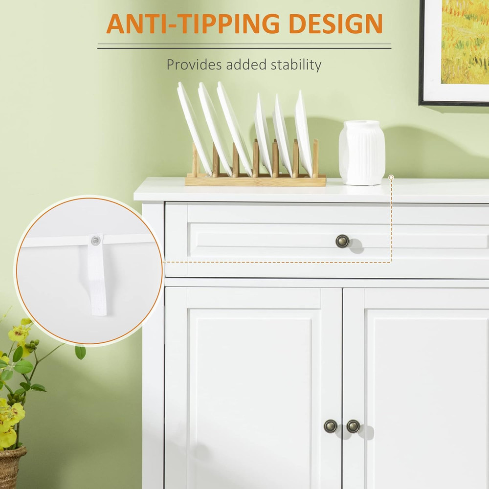 Sleek White Sideboard Buffet Cabinet with Adjustable Storage Shelves