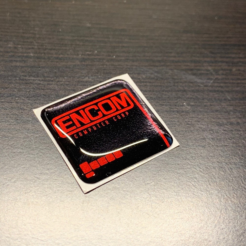 ENCOM - TRON Custom 386 486 Computer Case Badge DOMED Sticker 1x1 RED