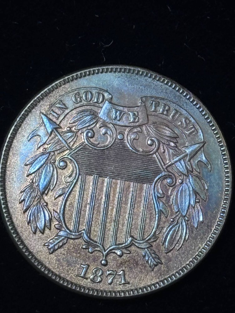 1871 2c Proof Two Cent Piece - Double Die Obverse