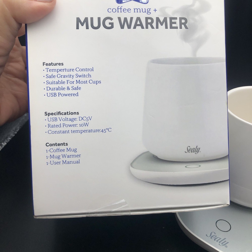 Sealy Coffee Mug+Mug/Cup Warmer 2Pc Set, USB Power, Temp Control, Gravity Switch