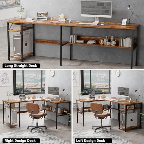 L Shaped Computer with Magic Power Outlets and USB Charging Desk Rustic Brown