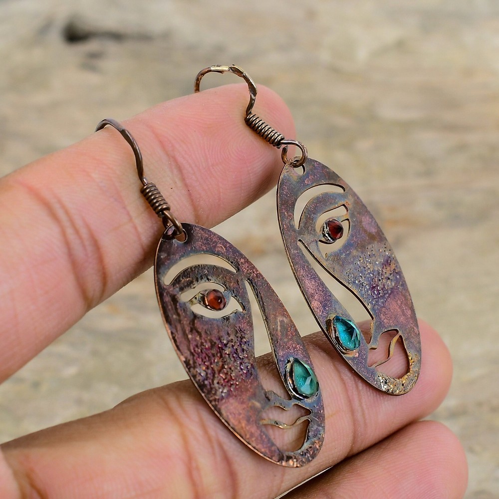 Chrome Diopside Electroformed Drop/Dangle Earrings Handcrafted Copper Gift 2.17"