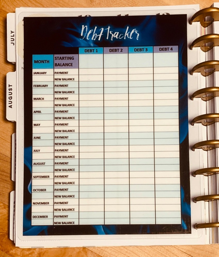 Bills to Pay & Debt Tracker 2 Sided Dashboard 4 use with Classic Happy Planner-