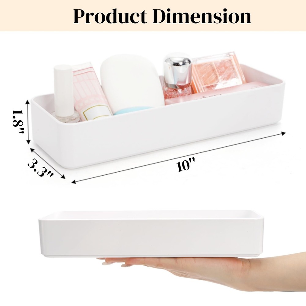 6 Pack Plastic Drawer Organizer, 10'' x 3.3'' x 1.8'' White Stackable Vanity ...