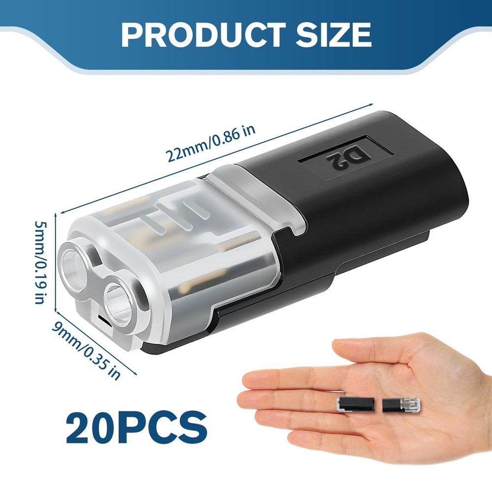 Double Wire Plug in Connector, 2-Pin Low Voltage Wire Connector with Locking ...