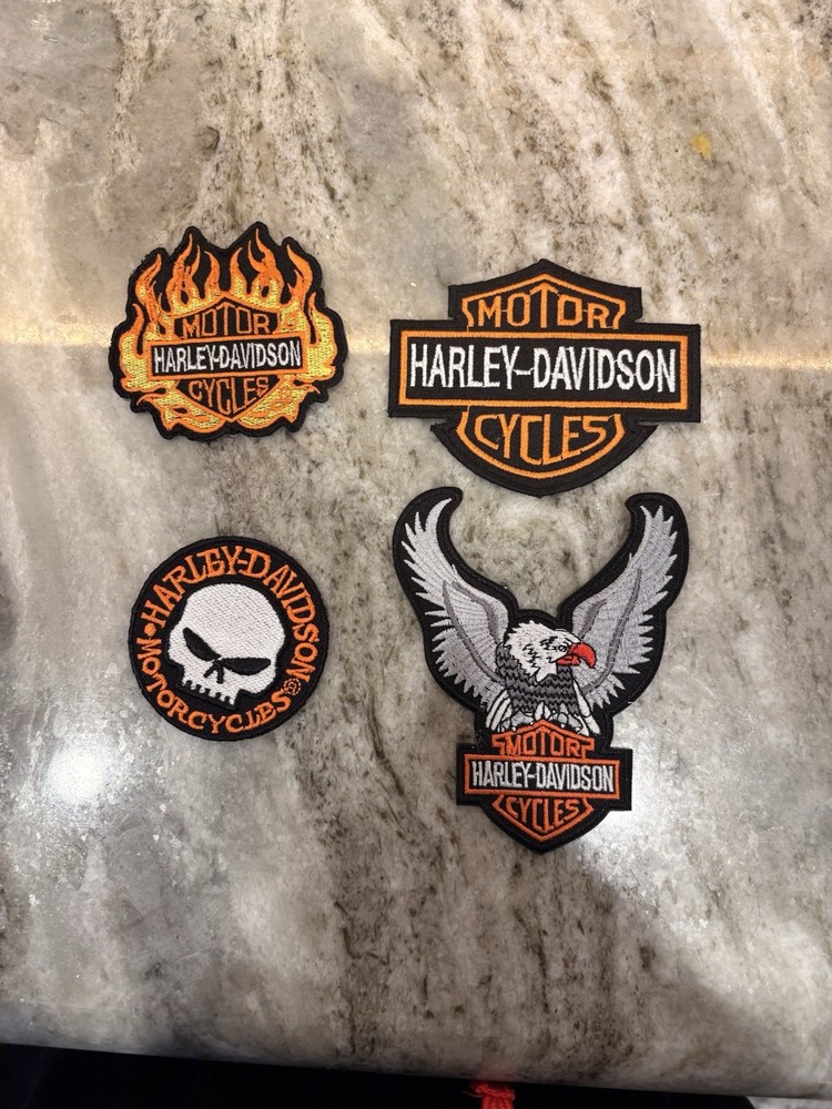 4pc Harley-Davidson Patch Bundle - Embroidered Biker Gear for Vest & Jackets