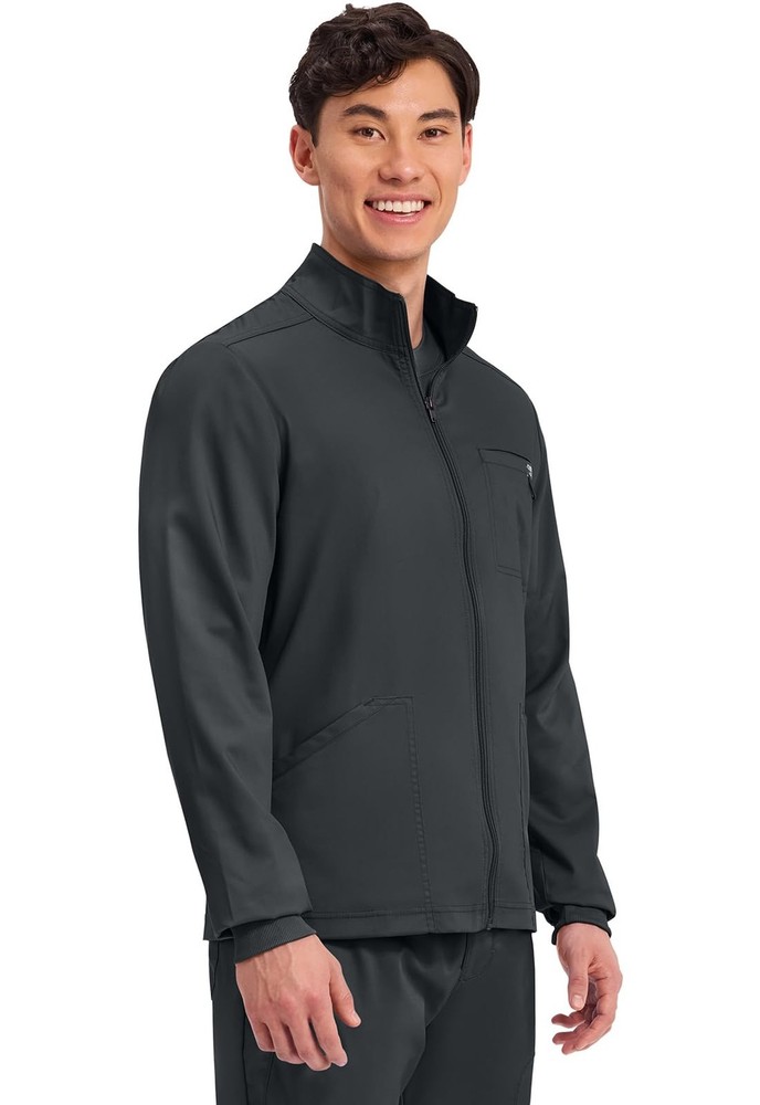 Cherokee Scrub Jacket Men's Zip Front Jacket with 5 Pockets, Bungee Loop, Rib...