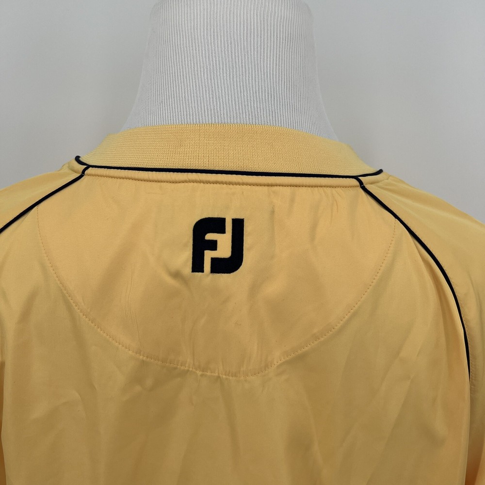 FJ FootJoy Men's Windbreaker Golf Pullover XL Extra Large Solid Yellow Navy Trim