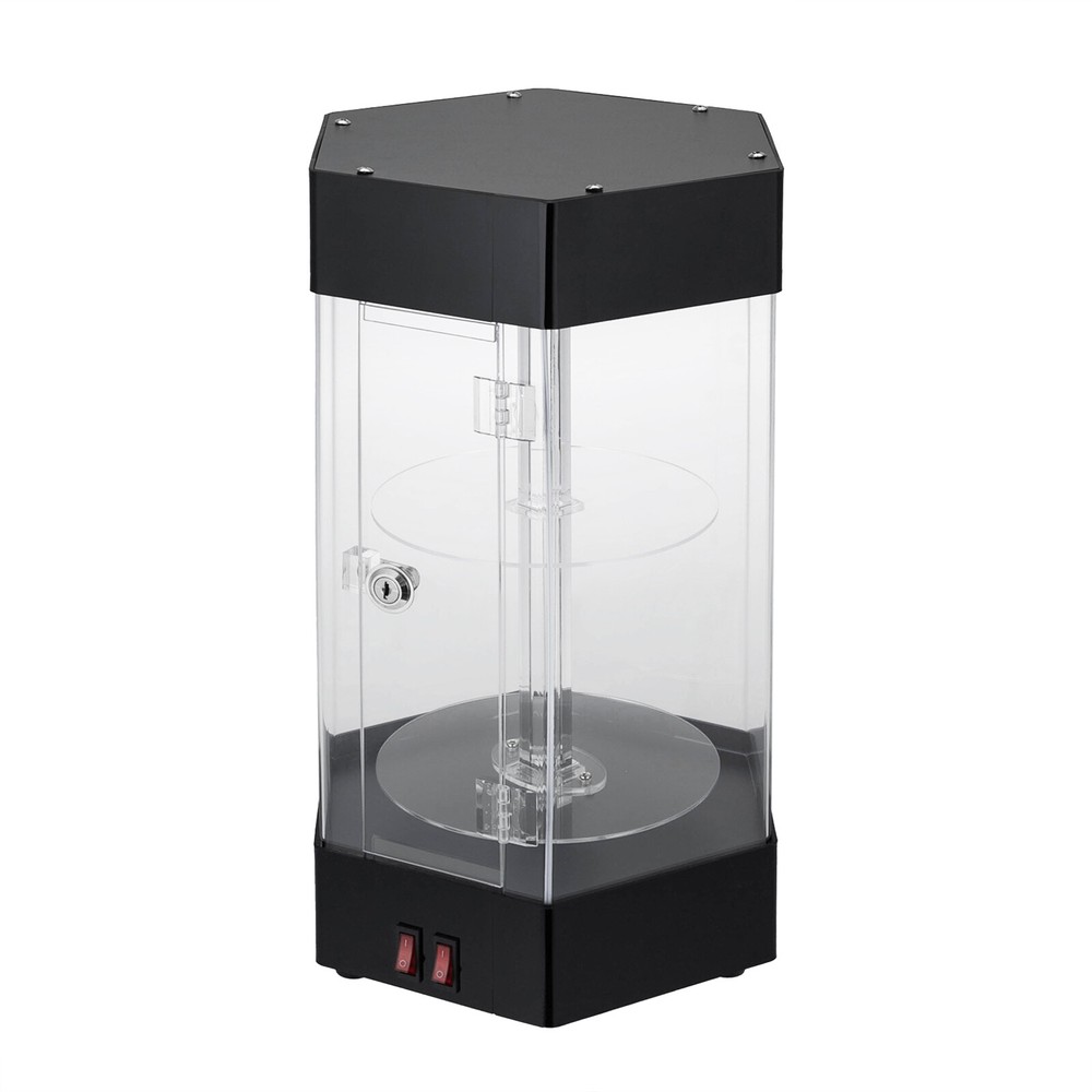 Electric Rotating Clear Display Case Hexagonal Display Case W/ 2 LED Lighting US
