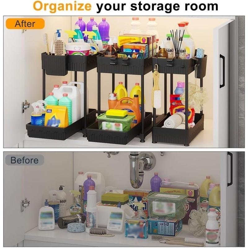 Under Sink Organizer Sliding Storage Drawer Adjustable Multi-Purpose Shelf New