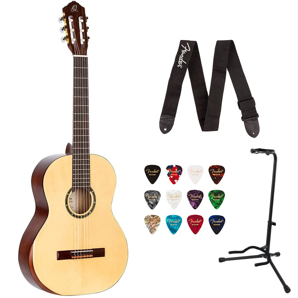 Ortega Guitars 6 String Student Pro w/Arm Rest Solid Top Nylon Classical Kit