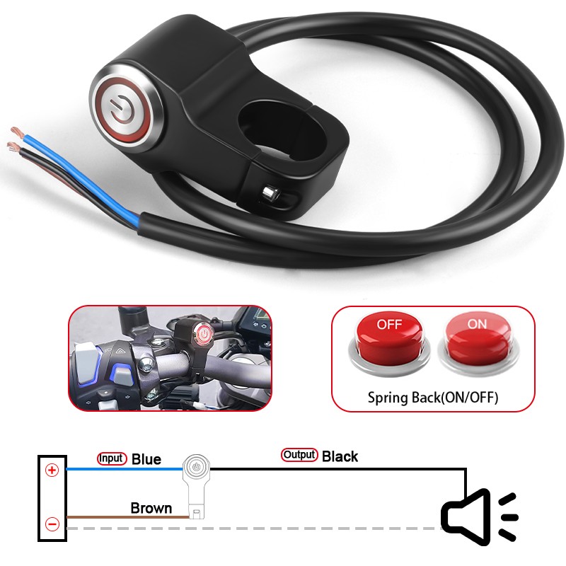 Motorcycle ATV Control Start Switch Momentary Horn Push Button Handlebar Mount