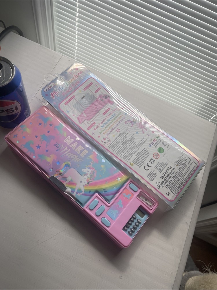 Hot Focus Multi-Function Pencil Case Unicorn Calculator Sharpener Pink NIP