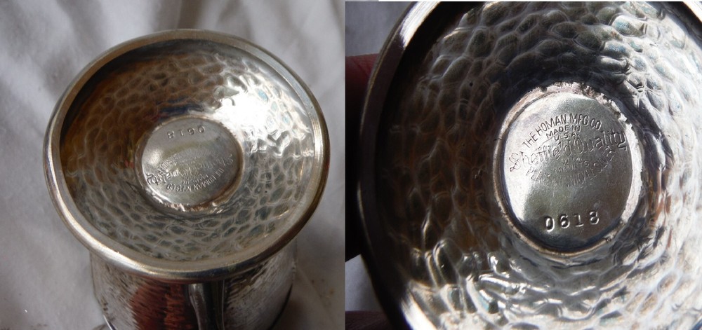 MCM Sheffield Creamer & Sugar Hammered Silverplate w/ Shield "M" Monogram - EUC