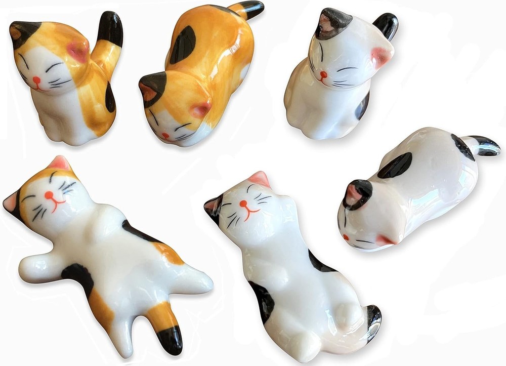Durable Cute Cat Ceramic Chopsticks Rest – 6PCS for Fun Dining Experiences
