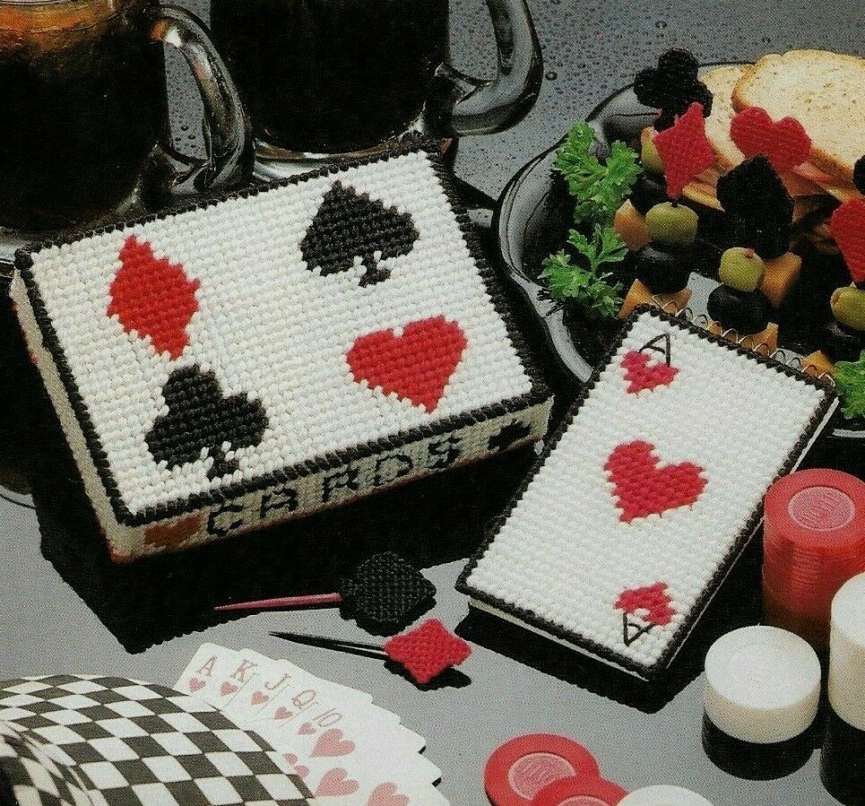 CARD PARTY NOTEPAD & PLAYING CARD HOLDER PLASTIC CANVAS PATTERN INSTRUCTIONS