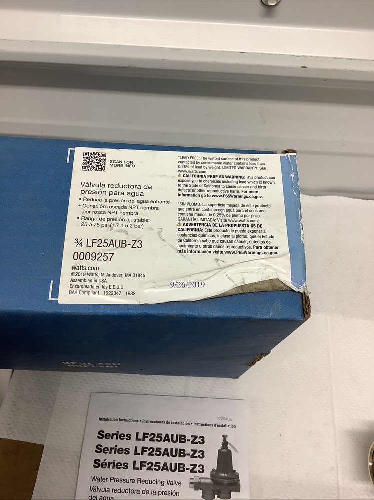 Watts Water Pressure Reducing Valve 3/4” LF25AUB