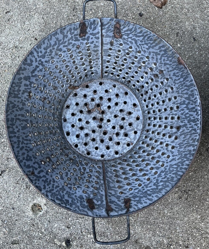 Antique Blue Porcelain Colander And Granite ware Colander