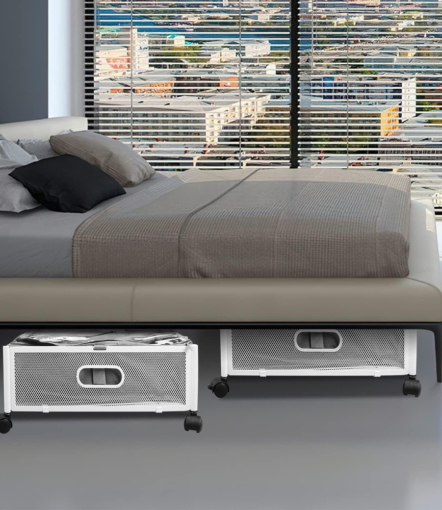2 Pack Rolling Under Bed Storage Containers, Foldable