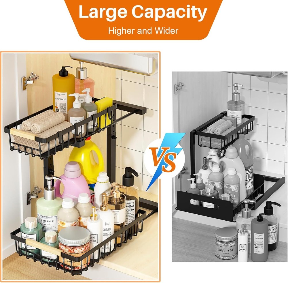 Under Sink Organizer, 2 Pack Height Adjustable Under Sink Organizers and Storage