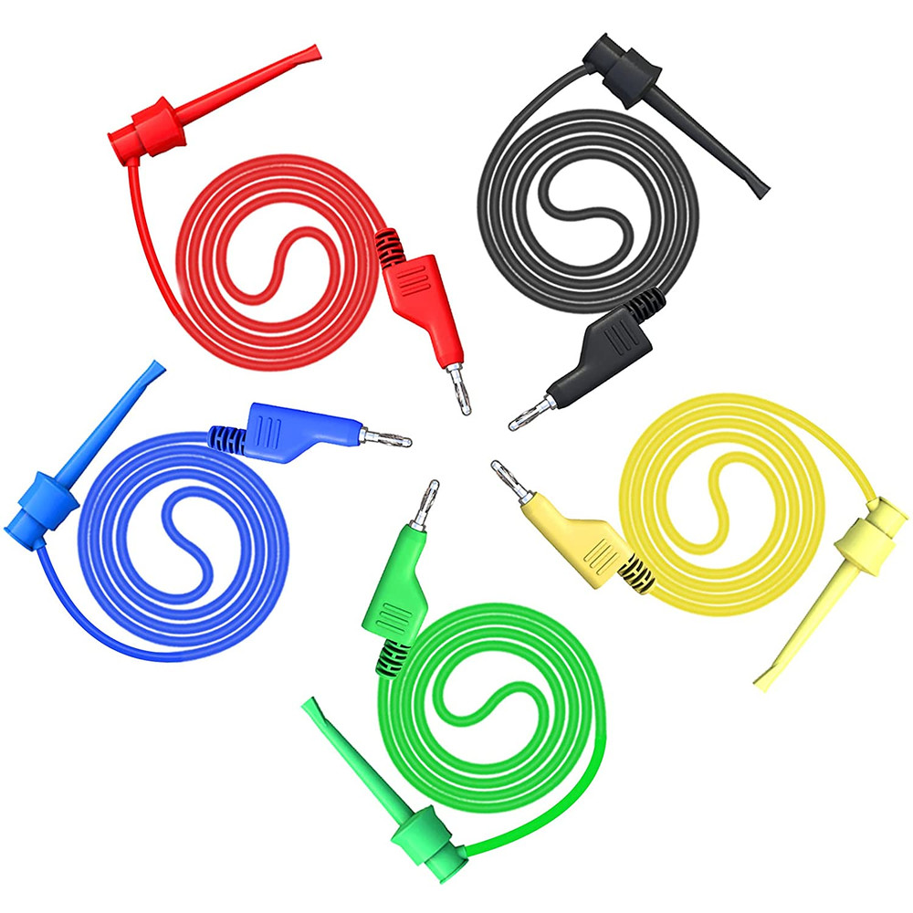 10PC 4mm Stackable Banana Plug to Test Hook Clip Test Leads Mini Grabber Cable