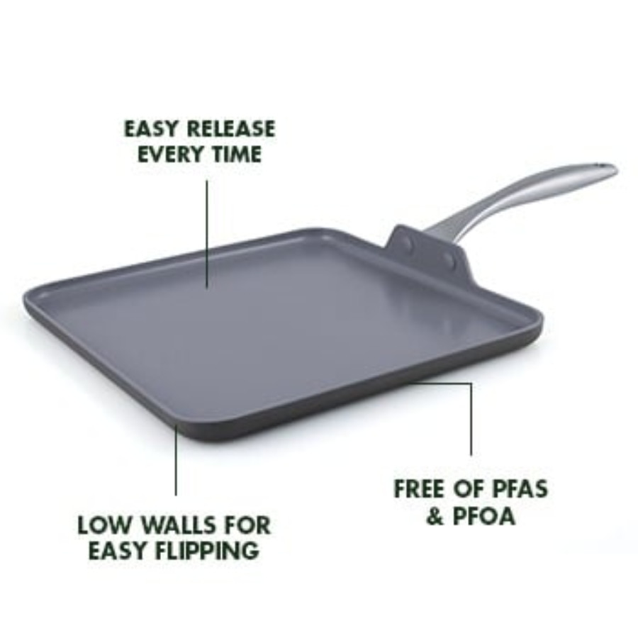 GreenPan Lima Ceramic Nonstick 11" Square Griddle - Oven & Broiler Safe, Gray