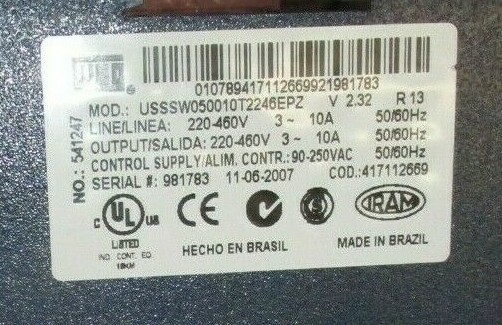 WEG SOFT START USSSW050010T2246EPZ 220 Volt 3 Phase