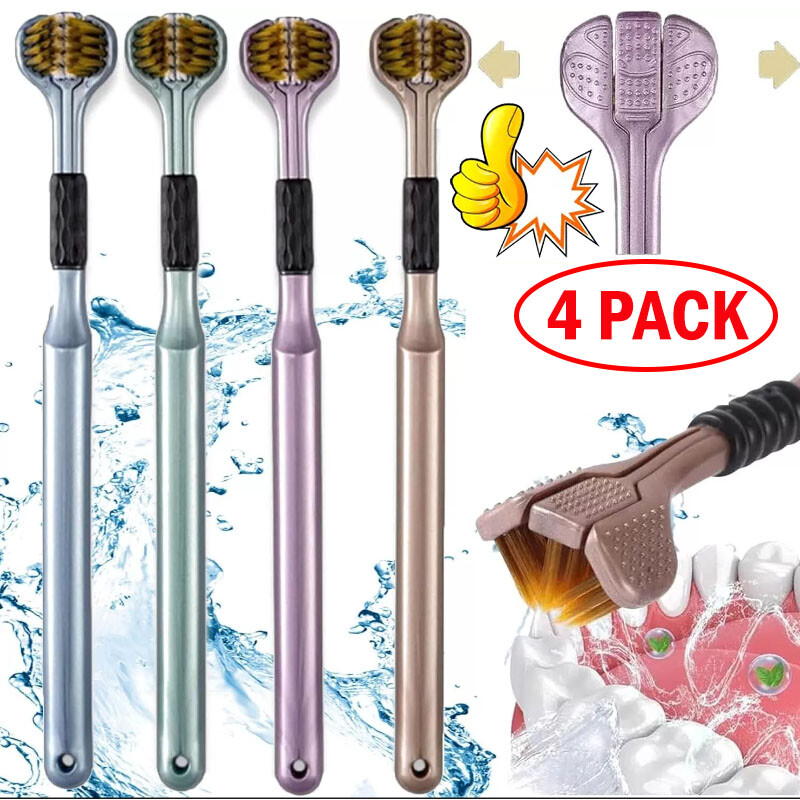 2/4Pcs Three Sided Toothbrush 3 Sided Toothbrush For Adult Tri-Head Multi-Angle
