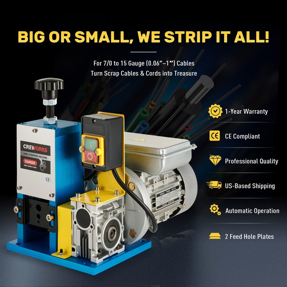 CREWORKS Wire Stripping Machine Copper Cable Peeling Stripper Metal Recycle Tool